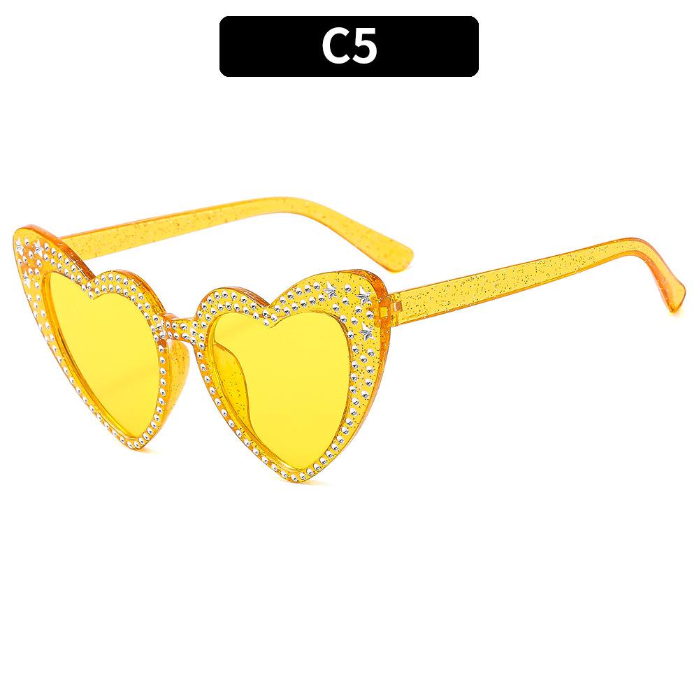 2024 Fashion Luxury Sunglasses Women Big Frame Love Bling Eyeglasses Crystal Diamond Heart Sunglasses UV400 Protection