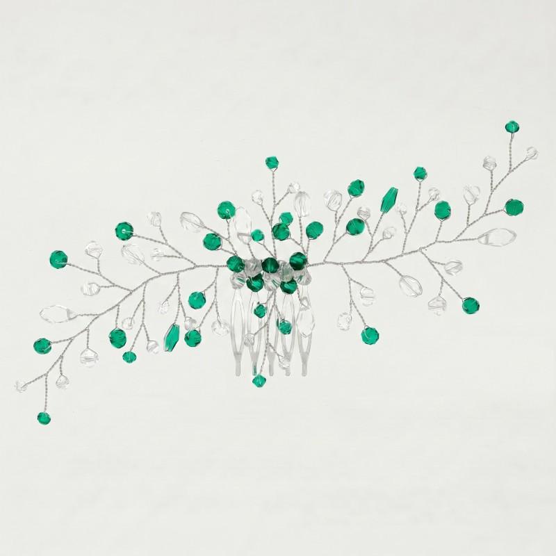 Elegant Green Crystal Leaf Hair Comb Wedding Birthday Party Office Wear Handmade Luxury Accessory