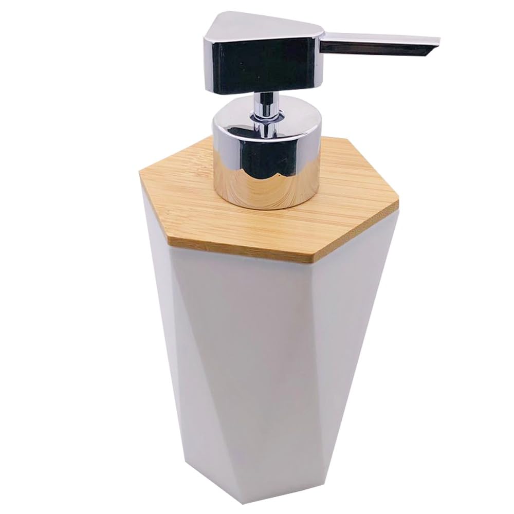 RSINC Refillable Hand Soap Dispenser | Liquid Soap/Shampoo  Lotion Dispenser Plastic Bottle for Kitchen, washbasin Pack of 1 | Wooden Lid (White)