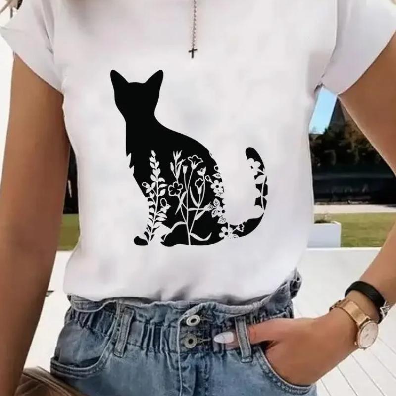 Short Sleeve Print Clothes Women Spring Summer FeUnisex Tee Fashion Cat Love Sweet Valentine Shirt Lady Graphic Tshirt Clothing