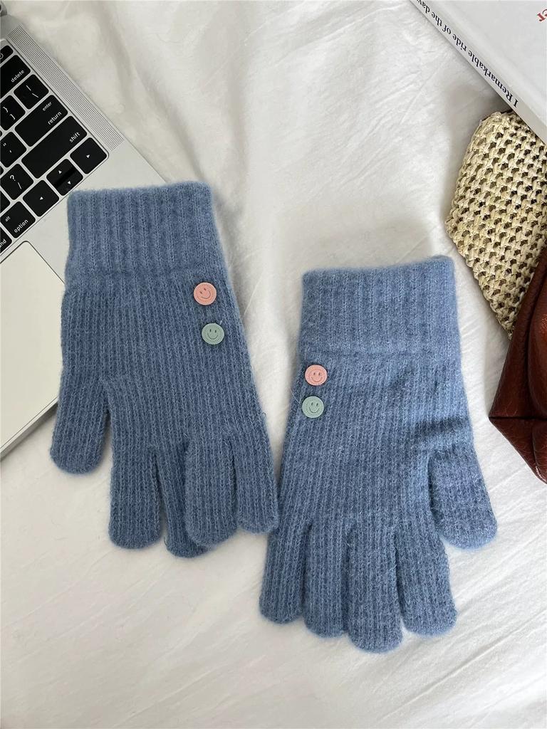 Touch Screen Leaky Pointer Knitted Warm Gloves for Women Cute Winter Simple Cold Protection New Solid Color Split Finger Cycling