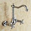Luxury Gold Color Brass Bathroom Kitchen Sink Basin Faucet Mixer Tap Swivel Spout Wall Mounted Dual Cross Handles