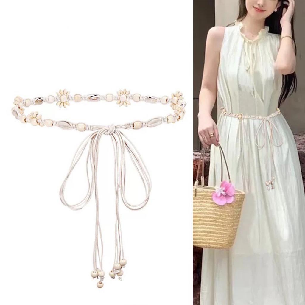 Bohemian Style Braided Waist Belt with Ethnic Wooden Beads and Vintage Tassels for Women and Girls