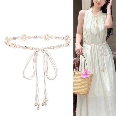Bohemian Style Braided Waist Belt with Ethnic Wooden Beads and Vintage Tassels for Women and Girls