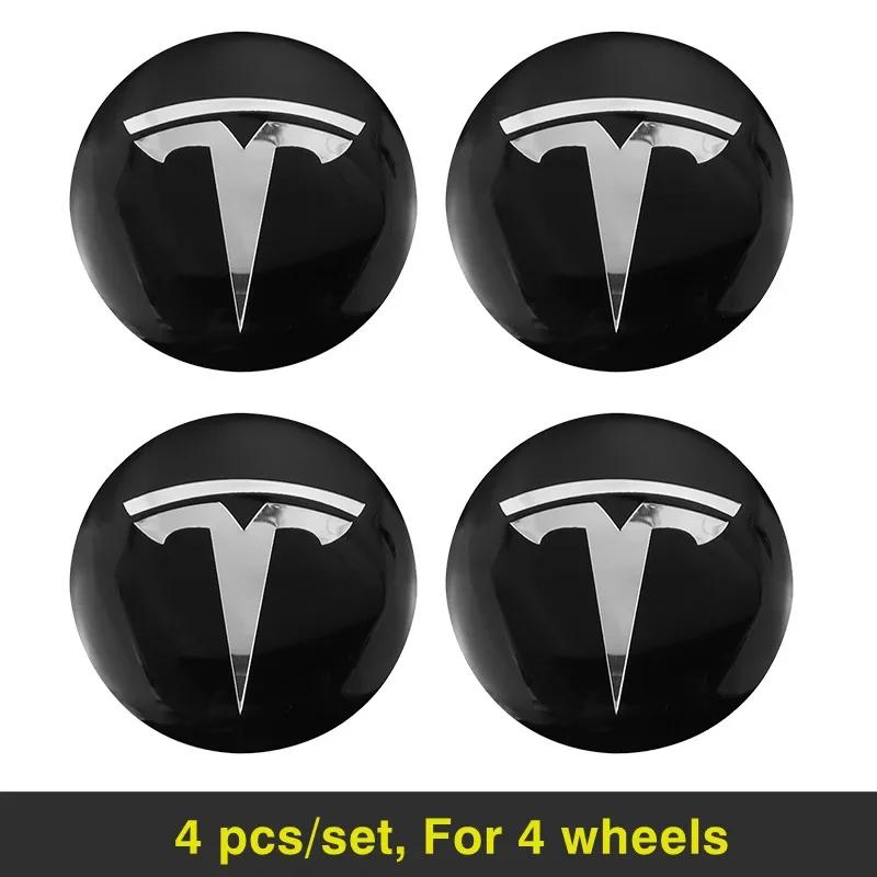 Car Sticker Tesla 4Pcs Car Wheel Hub Center Cap Sticker Metal Decals Accessories For Tesla Model 3 Model S X Y Cybertruck Roadst