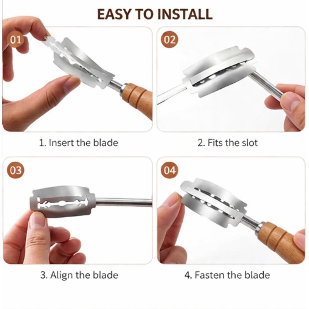 Stainless Steel Bread Scoring Knife Wooden Handle Curved Dough Cutter for Sourdough Baking Slashing Pastry Bread Lame Baker Tool