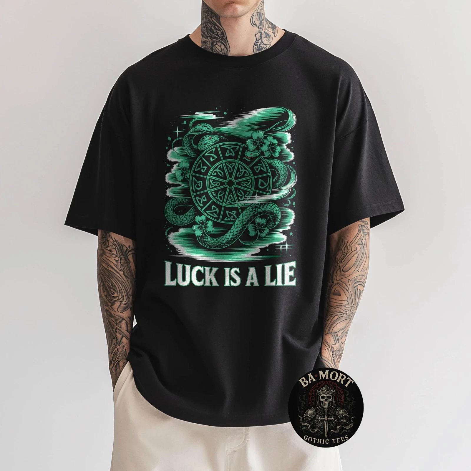 Luck Is A Lie - Celtic Wheel Twin Serpents Shamrock T-Shirt 4XL