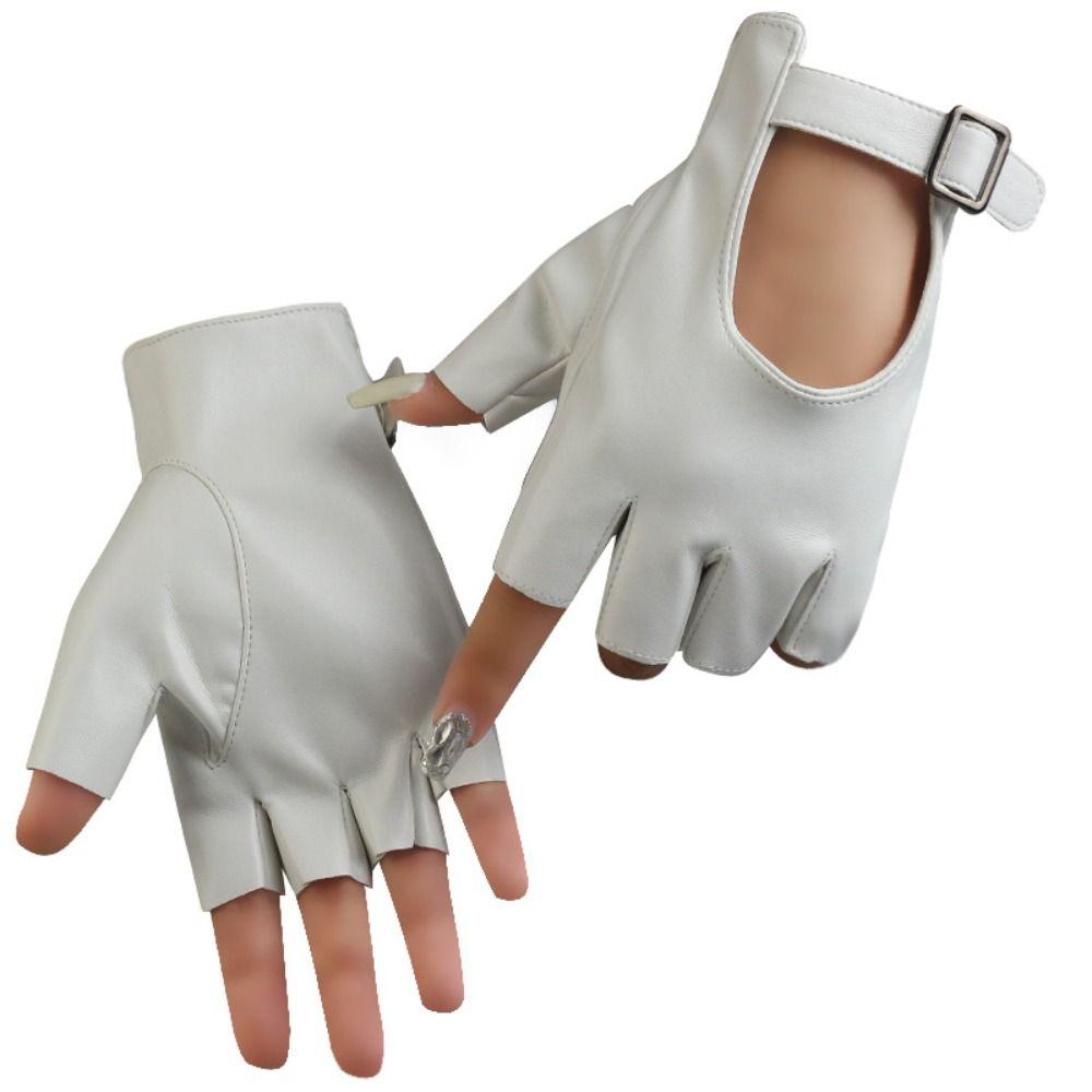 Waterproof Fingerless Gloves Square Buckle Driving Gloves Half Finger Gloves Stage Performances