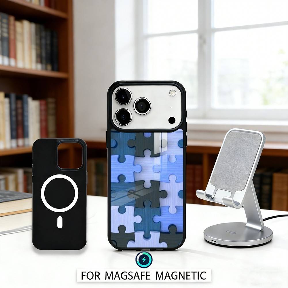 A-Autism S-Support P-Puzzle Pattern Phone Case Magnetic For iPhone17 16 15 14 13 12 Pro Max For Magsafe Wireless Charging Cover