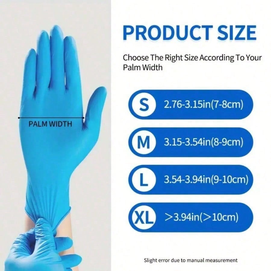 100Pcs Strong Nitrile Gloves - Flexible Blue Disposable Gloves for Cooking, Cleaning, Industrial Safety  Exfoliating Gloves