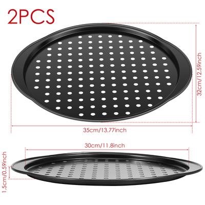 2 Pièces Plaques à Pizza 14 Pouces Moules à Pizza Antiadhésifs avec Trous et Poignées Acier au Carbone Moule à Pizza pour Four de Cuisine Maison