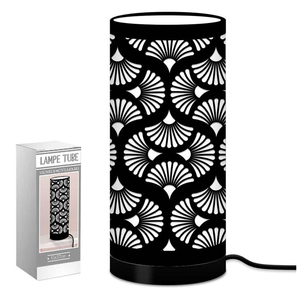 Les Trésors De Lily [Q9073] - Black 'Boho' Fabric Tube Lamp (ginkgo Biloba) - 33x15 Cm