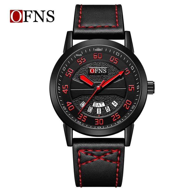 OFNS Men's Dual Calendar Waterproof Quartz Watch – Trendy, Simple Design with Large Round Dial