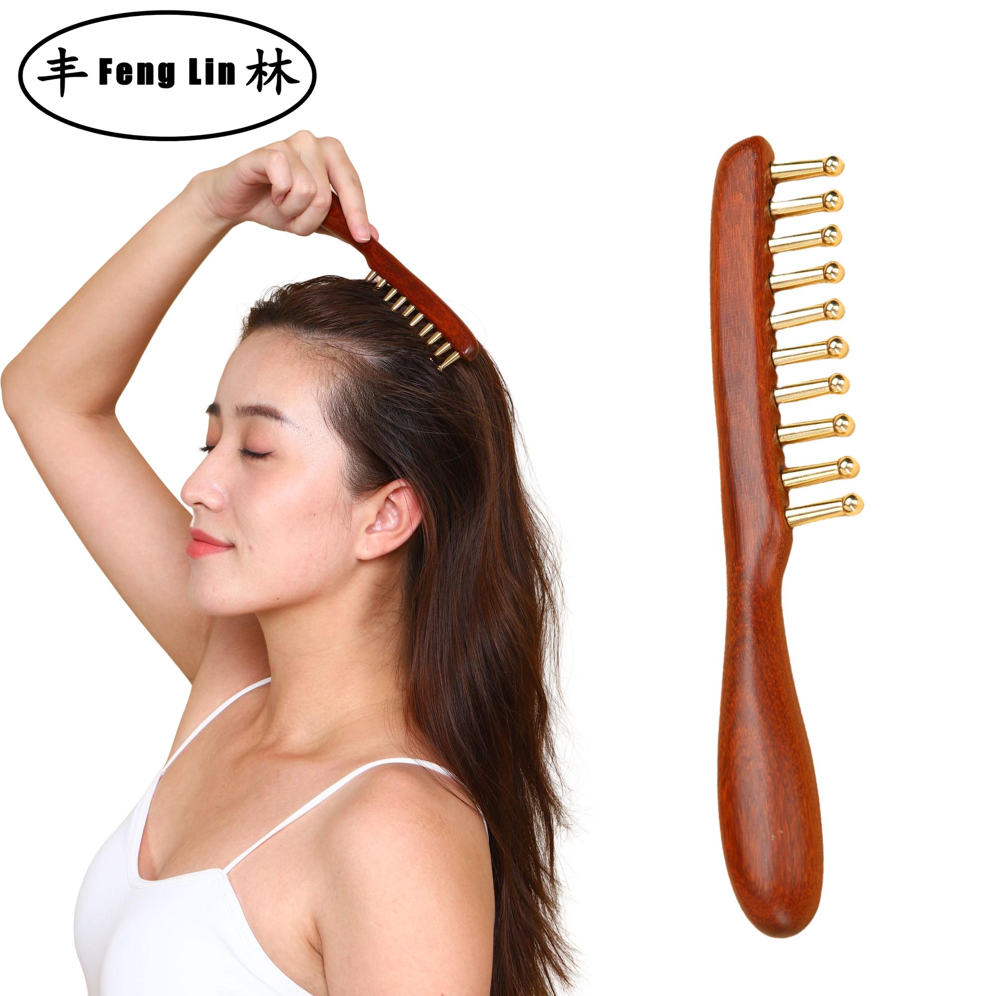 

10-Teeth Copper & Wood Massager Comb for Head Meridian Therapy and Relaxation