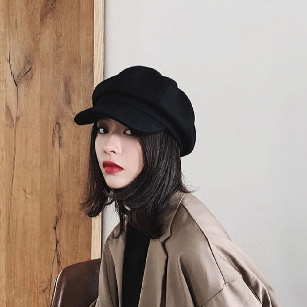 Solid Color Woolen Octagonal Hat Ear Protection Painter Caps Fashion British Berets  Ladies