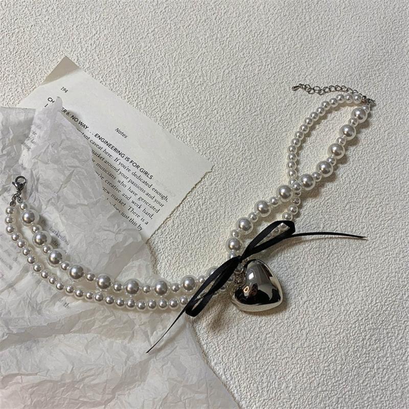 Heart Imitation Pearl Necklace Ladies Niche Designs Clavicle Chain Necklace Harajuku Campus Style Simple Jewelry