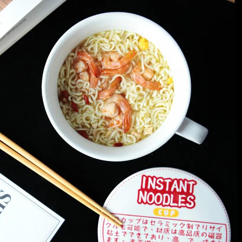 Ceramic Instant Noodle Bowl with Lid Dormitory Office Breakfast Bowl Instant Noodle Artifact Student Oatmeal Bowl Home MJ707