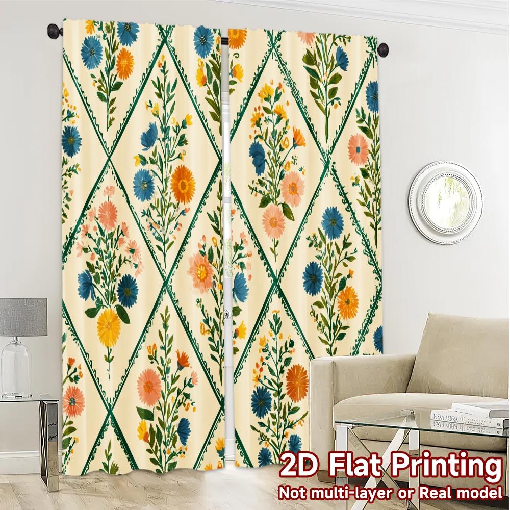2D Flat Printing,JIT 2pcs, Curtains (Without Rod) Floral Tapestry Chic Curtains Versatile Polyester Fabric Curtains Thermal
