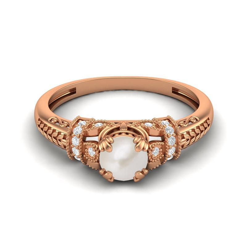 5MM Runde Perle Edelstein 925 Sterlingsilber Rosévergoldet Solitär Blüten Design Damen Ehering