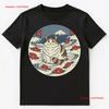 Obese Cat Lover Japanese Art Mount Fuji Feline Ukiyo E T Shirt Vintage Stylish Breathable Unisex