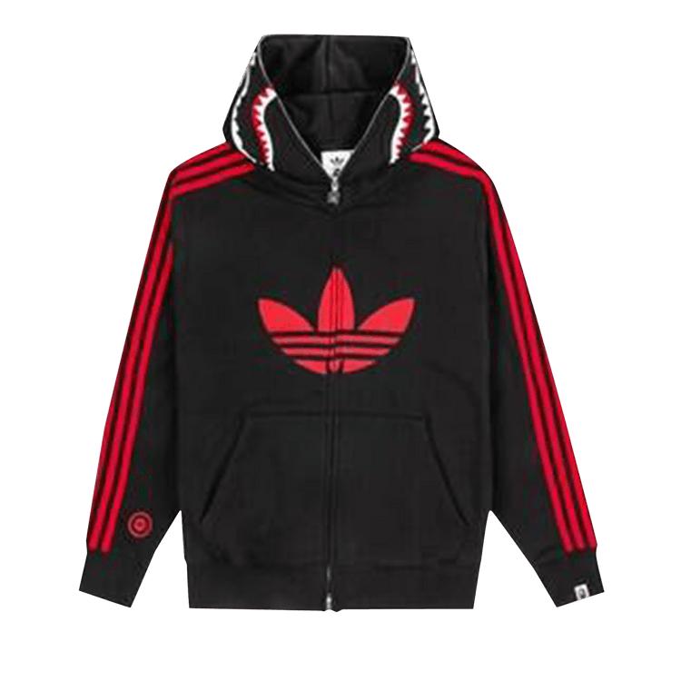 

Худи BAPE x Adidas Shark Fleece на молнии, черное, унисекс, топы JN7119 XS