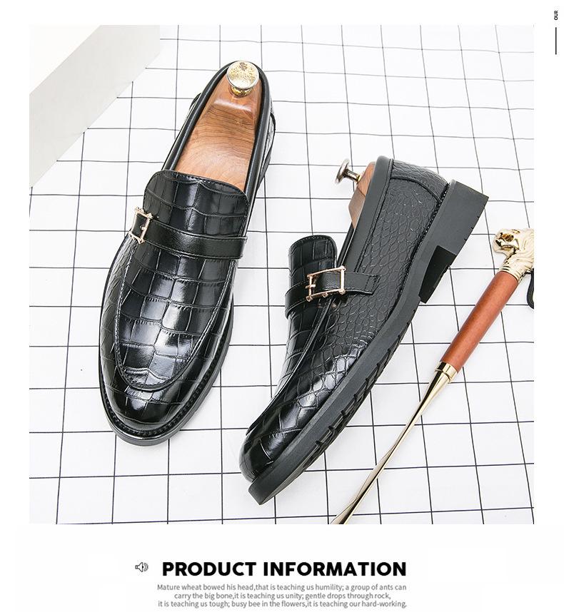 Men's Large Size Autumn Slip-on Loafers - British Style Pointed Toe Leather Shoes with Buckle.