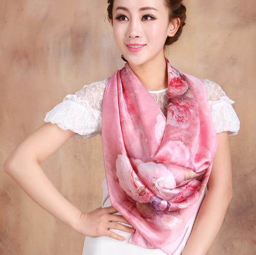 Hot Design 110*110cm 100% Silk Big Square Silk Scarves Fashion Floral Printed Shawl Sale Women Genuine Natural Silk Scarf Shawl