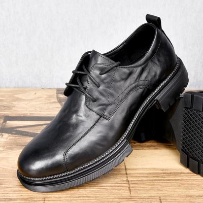 Britische Lederschuhe aus Leder, atmungsaktiv, runde Spitze, personalisierbar, Schnürung, blauer Trend, Plateau, Herren-Businessschuhe, einzeln
