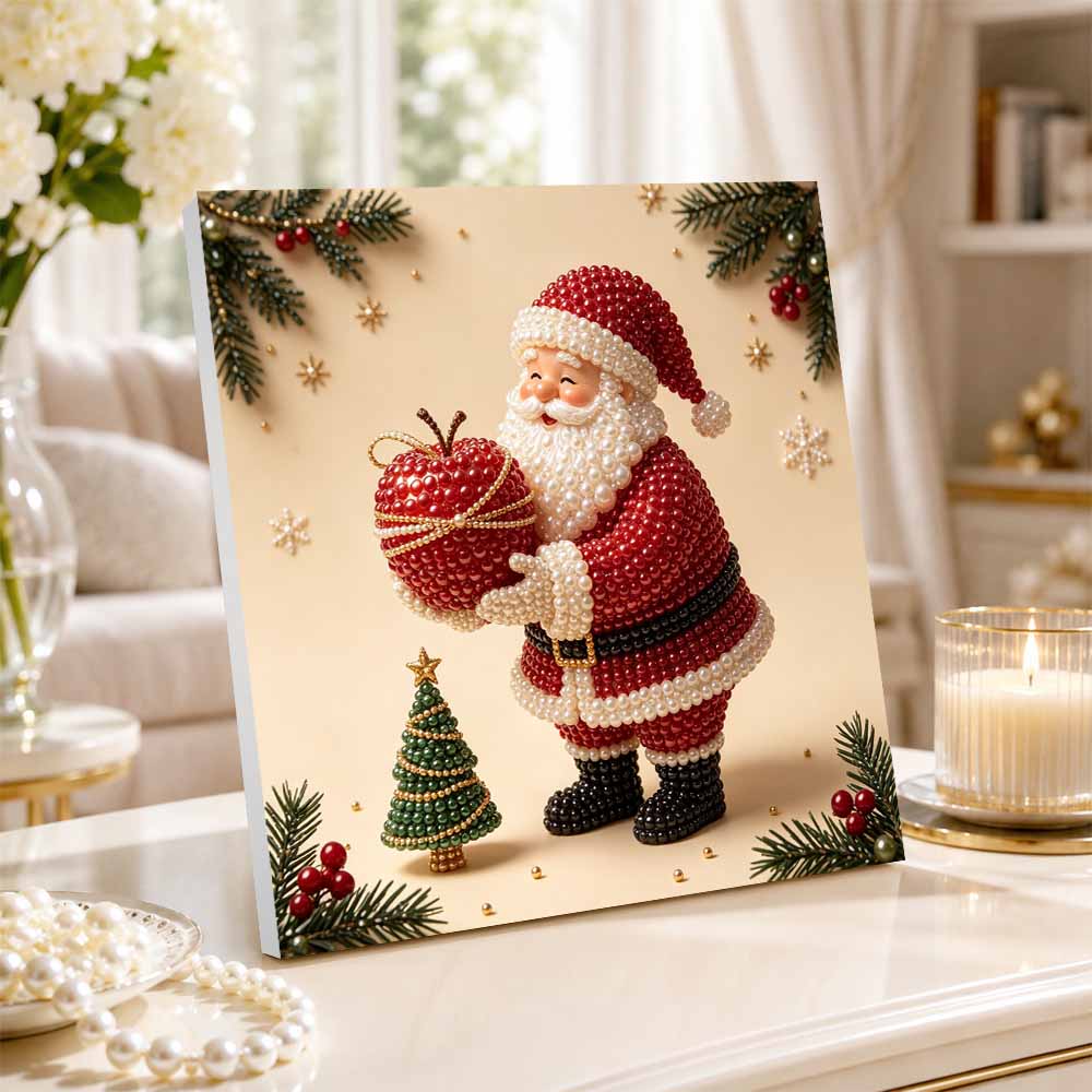 Pearl Painting Santa Claus with Apple Christmas Art Kit Handmade DIY Home Decor Painting
