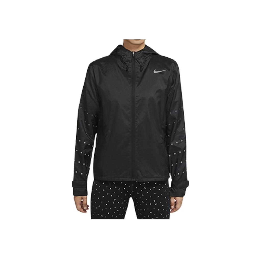 Nike Essential Flash Logo Reflective Casual Running Hooded Jacket Women Jackets Black CU3354-010