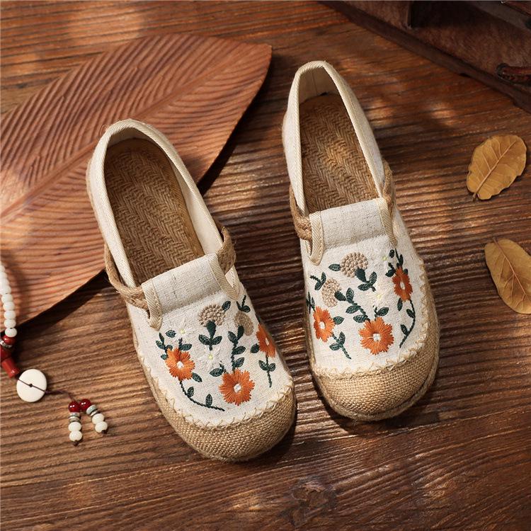 Women's Ethnic Embroidered Linen Flats: Comfortable & Versatile