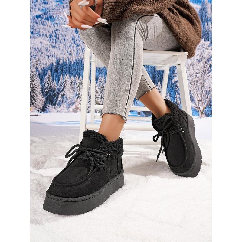 Cross-border popular women's cotton shoes autumn and winter new large-size round head thick-soled velvet straps sewn shoes snow boots women