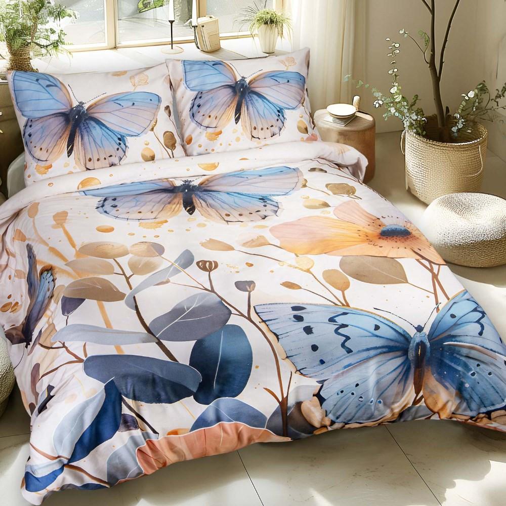 Bedding Set 160x200 COTTON SATIN Digital Print Blue Butterflies