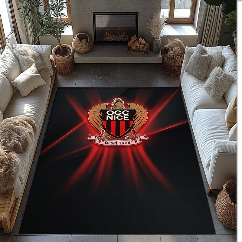 OGC Nice FC Soccer Football Pattern Soft Area Rug Non Slip Indoor Floor Carpet Sports Decor Mat for Bedroom