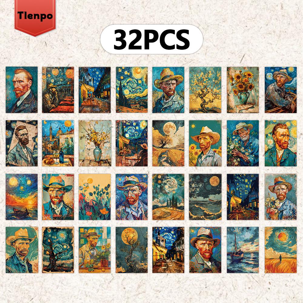 

32 шт./набор Открытки Ван Гога, Винтажный стиль 3,93x5,7 дюйма, Декор для спальни, Открытки для сообщений, Открытки Ван Гога