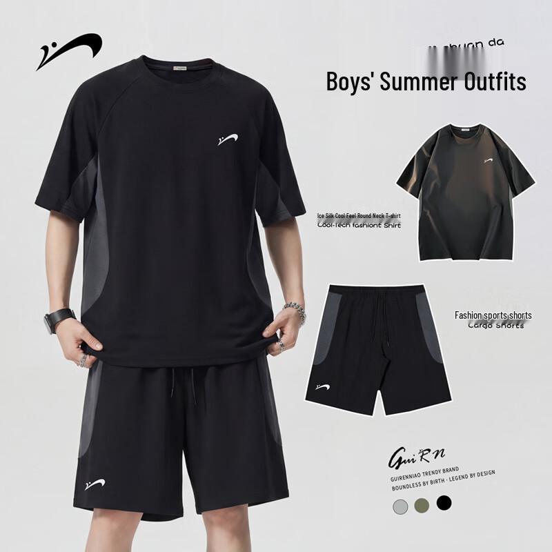 

Men s Ice Silk Short Sleeve T-Shirt & Shorts Set 2XL