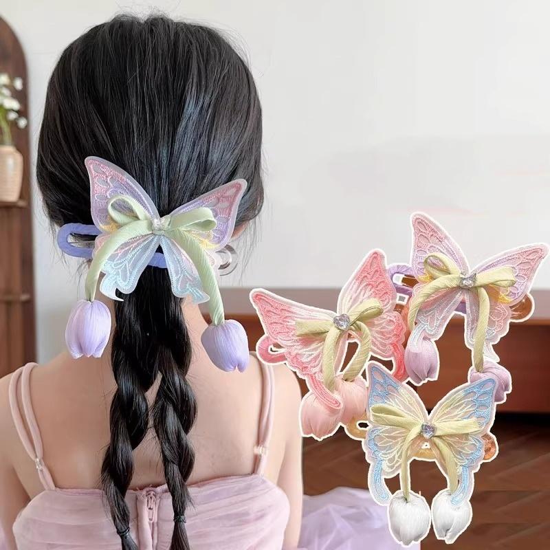 

New Cute Big Bow Princess Style Girl Woven Hair Strap Hair Clip and Long Tail Metal Spring Buckle Hair Clip