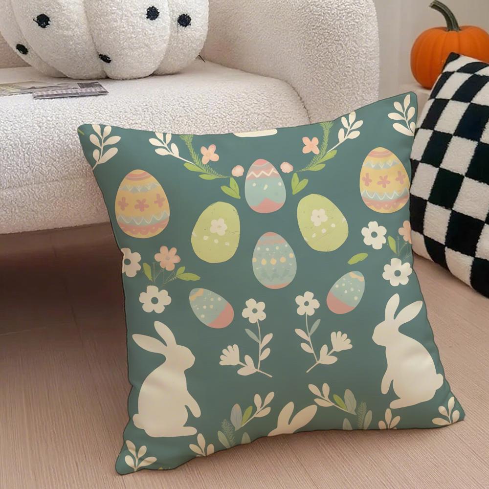 Fresh Playful EEaster Egg Rabbits Cushion Cover Throw Pillow Cover Hidden Button Durable Polyester Chair Cushion