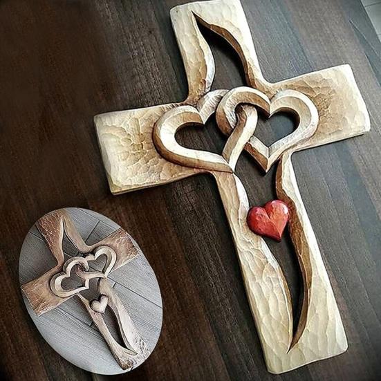 

Love Heart Ornament Handmade Wall Decor Wooden Intertwined Heart Wedding Valentine Carved Love Heart Home Decoration for Christmas Housewarming Gift A