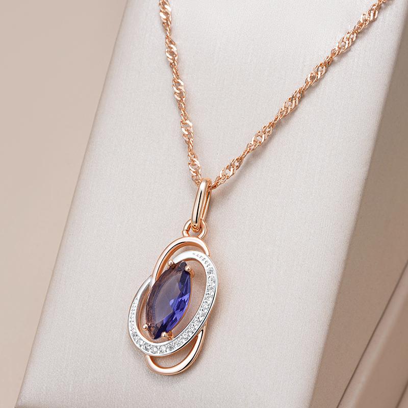 Unusual Shiny Purple Natural Zircon Pendant Necklace For Women Luxury Rose Gold Color Wedding Party Daily Fine Jewelry