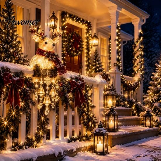 Joyful Holiday Atmosphere Lamps Lighted Christmas Railing Figurine, Cute Santa/Elk/Penguin/Gingerbread Cascading Lights Rail Light for Porch