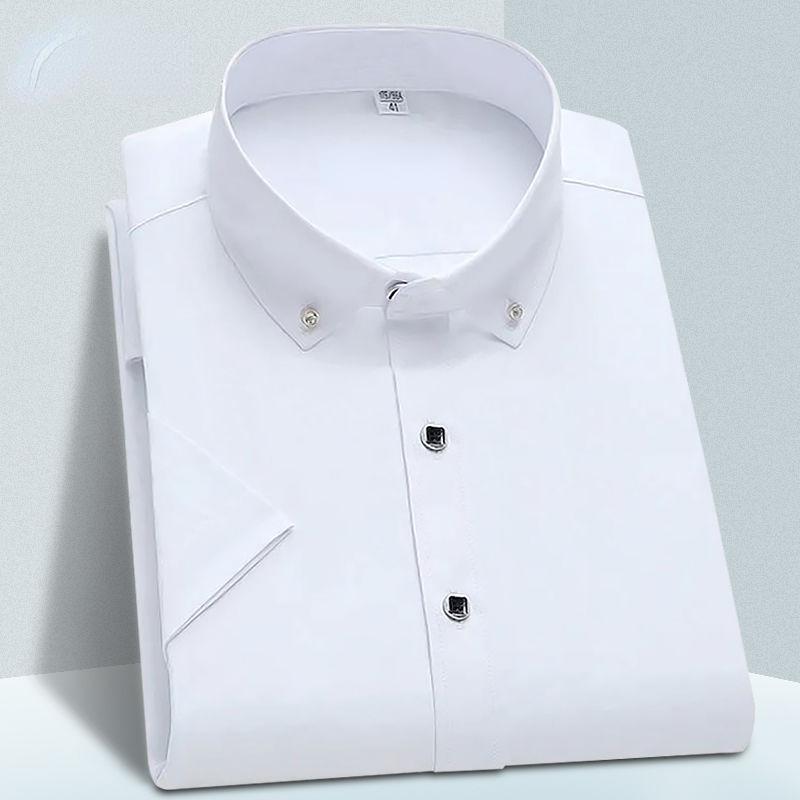 Men's Short Sleeve Shirt New Men French Cufflinks Shirt Casual Male Brand Solid Color White Pink Blue Slim Fit Cuff Dress Shirts