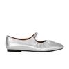 Round head silver pleated one-word buckle strap flat Mary Jane single shoes ballet shoes