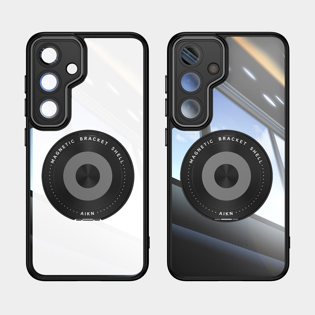 For Samsung Galaxy S24 Magnetic Case PC+TPU Phone Cover with Rotating Metal Kickstand,Lens Protector