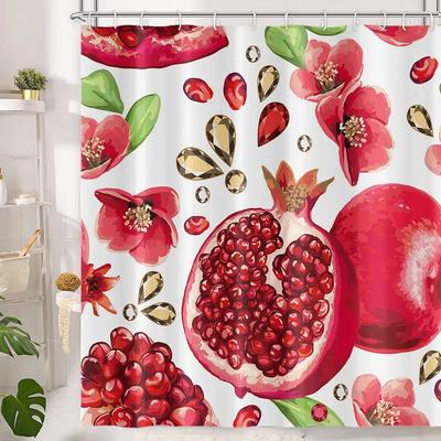 Pomegranate Shower Curtain Fresh Summer Fruits Garnet Berries Blossom Floral Pattern Shower Curtains Waterproof Bathroom Decor