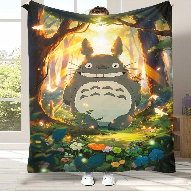 Coperta Morbida Calda in Flanella Disegno Cartone Animato T-Totoro Retro Carino, Plaid in Peluche Ultra Morbido per Casa Camera da Letto Letto Divano Copertura Ufficio Campeggio Picnic