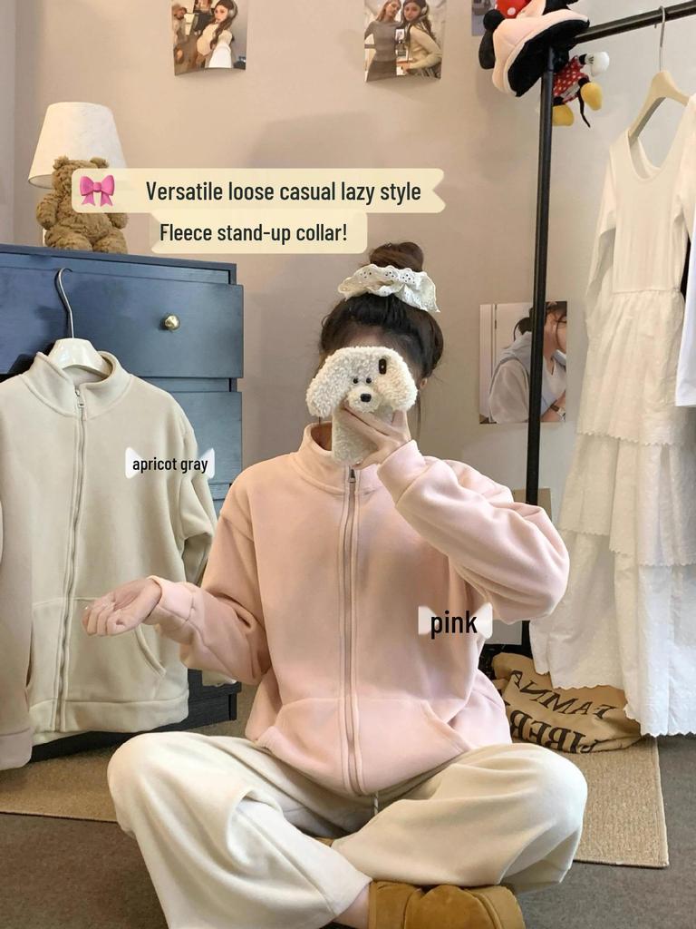 Women's Pink Fleece Thick Warm Coat - 2025 Lambswool Windbreaker for Autumn/Winter