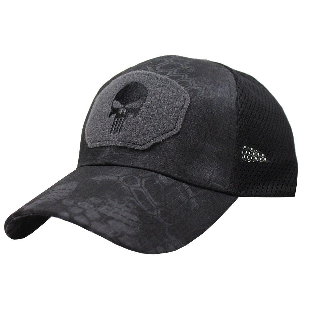 Outdoor Skull Camo Baseball Hat Tactical Army Fans Duck Tongue Hat Velcro Grid Embroidered Hat Sun Protection Hat
