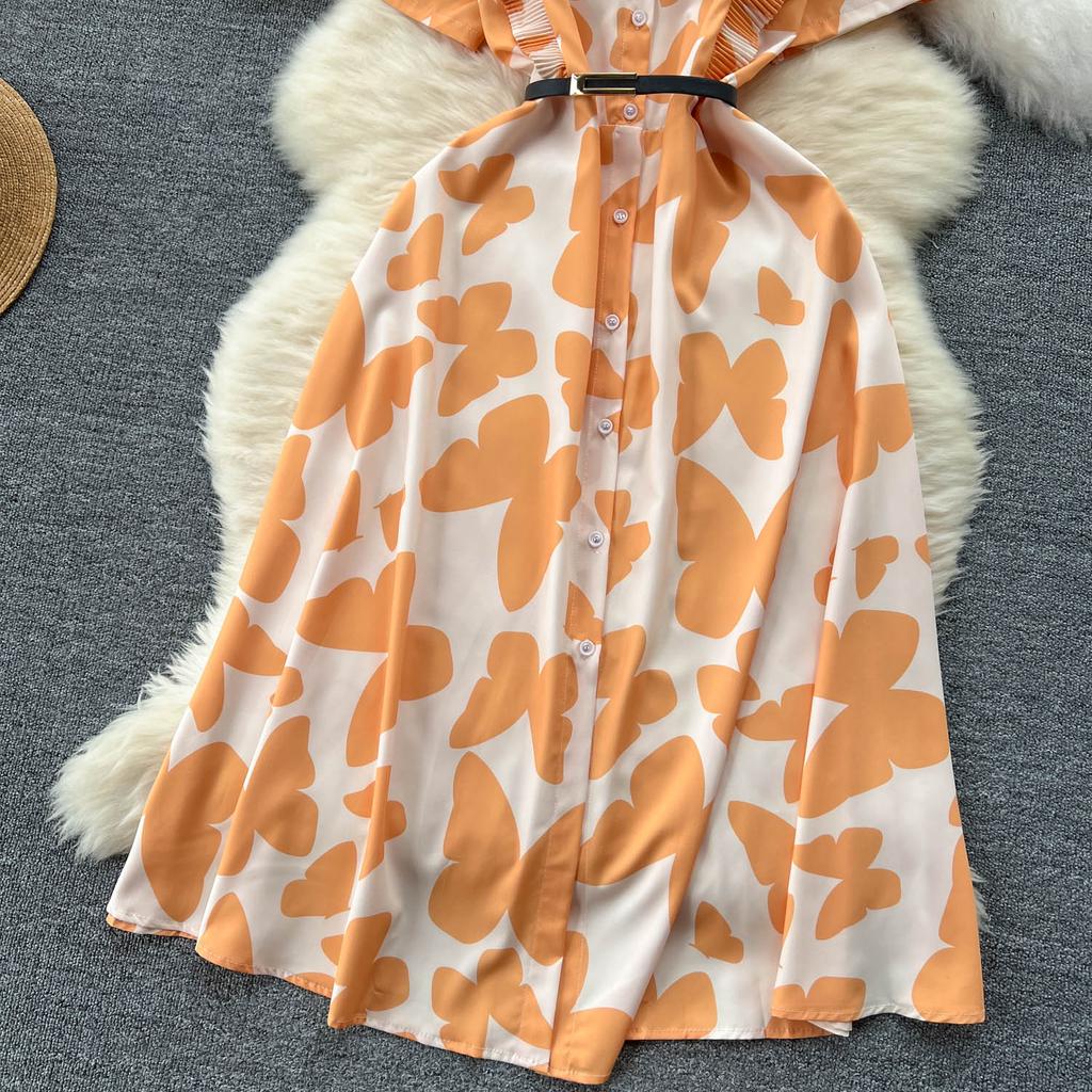 Šik Elegantní Potisk Jedlá Stromová Houba Krátký Rukáv Elegantní Zavinovací Límec Bodycon Šaty Módní Štíhlé Letní Šaty