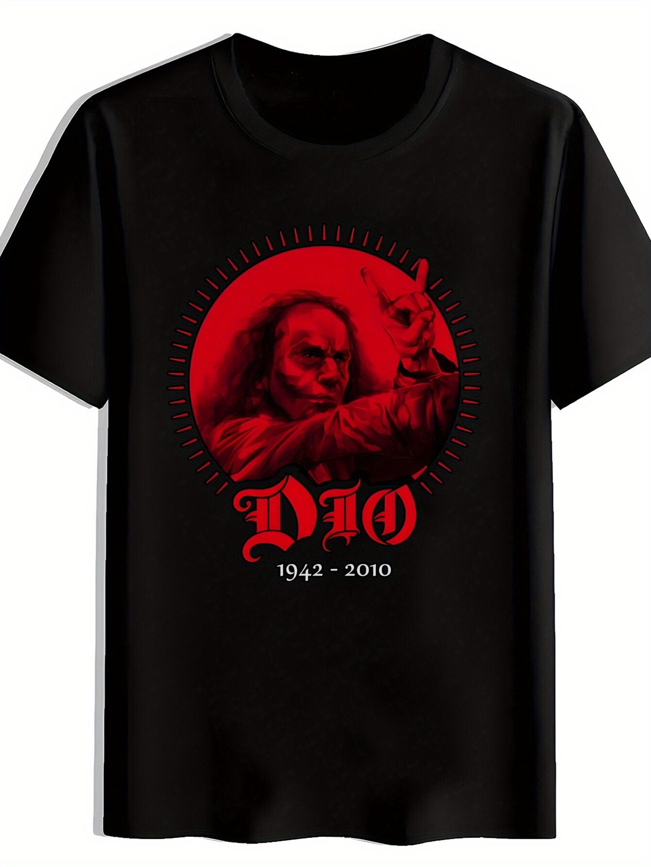 

Vintage Dio 1942-2010 Heavy Metal Graphic T-shirt - Black Band Tee with Red & White Retro Print S